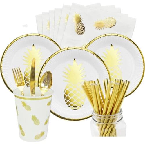 1set Tropical Fruit Theme Disposable Pineapple Napkin Paper Plate Cup Birthday Party Decorations Supplies Cake Card Toy Balloon
