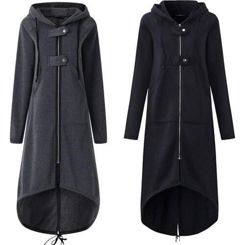 Women Asymmetrical Hoodeis Ziper High Low Long Jacket Coat Oversize Tops Fashion