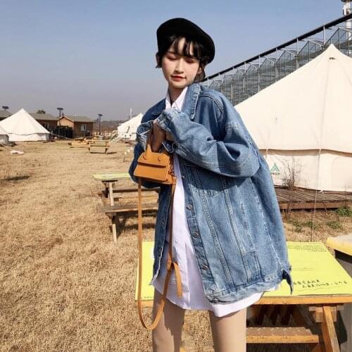 Women Coat 2021 New Large size Korean version Women Denim Jacket Spring Autumn Loose Retro Solid color Women Denim Jacket JK180