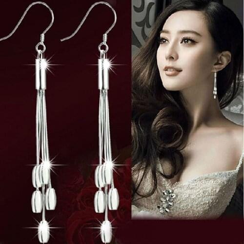 925 Sterling Silver Needle Dangle Earrings for Women Fringe Tassel Fashion Silver Fine Jewelry Female Earrings