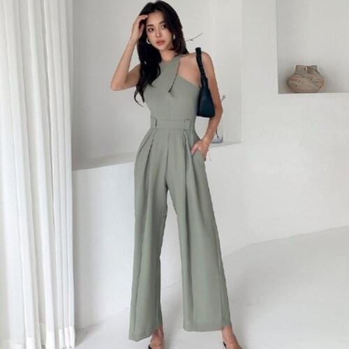 2021 New Summer Female Elegant Slim Jumpsuit Trousers Women Casual Office OL Sexy Halter Wide leg pants Overalls