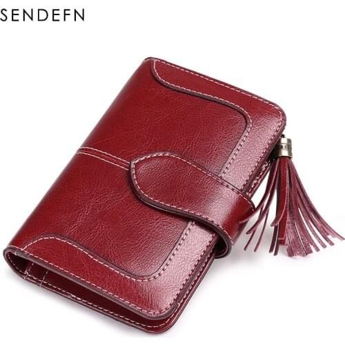 Split Leather Women Short Wallet Ladies Purses SENDEFN 2020 New Gril Purse Female Vintage Wallet For Card Holder Red/Black/Blue