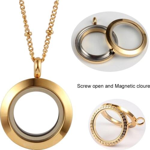 Gold Color Magnetic Closure/Waterproof Glass Locket 316L Stainless Steel Floating Memory Living Locket Pendant (only locket)