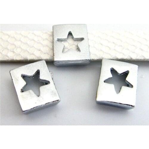 10PCS 8mm Silver Hollow Star Slide Charms Alloy Slide Beads DIY 8mm Hole Bracelets Wristbands,Belt Straps Pet Name Collar