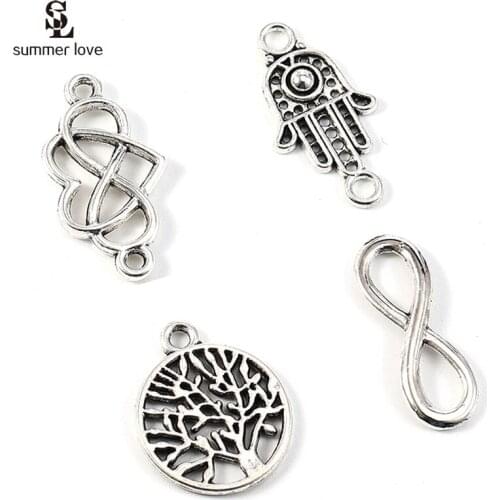 10pcs DIY Bracelet Necklace Jewelry Findings Vintage Metal Alloy Tree Hand Infinity Connectors Charm Accessories Wholesale