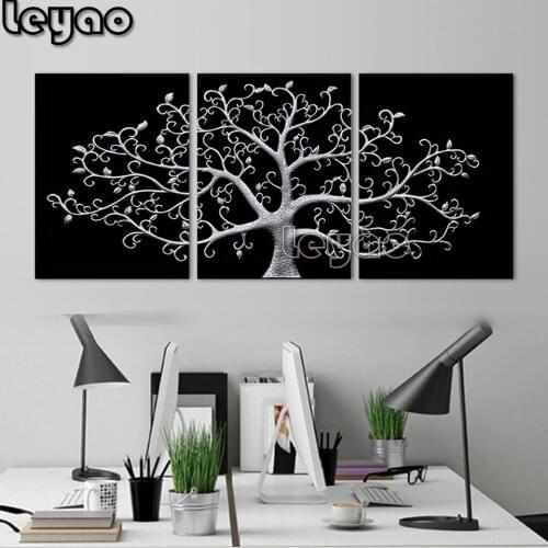 3 Panels Black and White art Diamond Painting Full Square Drill Modern Abstract Tree Diamond Embroidery Sale Mosaic Crafts Kit