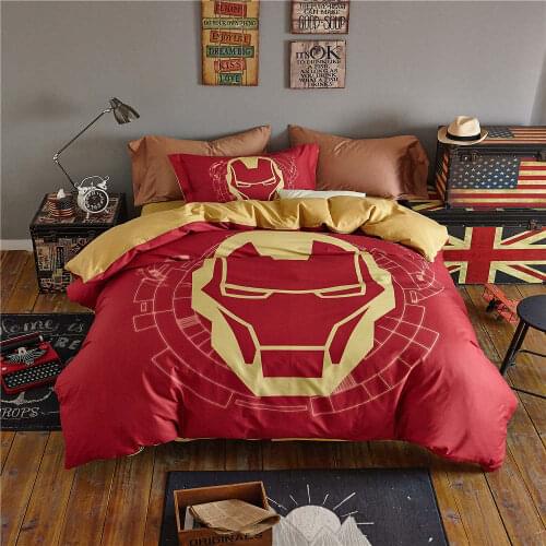 3D marvel iron man comforter cover sets queen size boys cartoon home textile egyptian cotton bedding disney bed linen 4pc girls