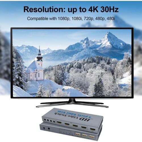 4 Port HDMIKVM Switch 4K USB KVM Switcher 4 In 1 Out Hot Share USB For Mouse Keyboard For Win7 Win10 For MAC For PlayStation