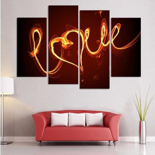 4 Piece Home Decor Oil Painting LOVE HD Print on Canvas Wall Art Picture for Living Room Christmas Gifts
