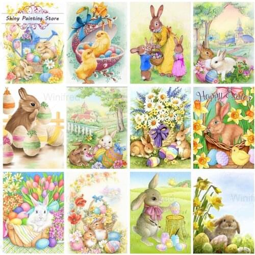 Easter Rabbit Egg Diamond Painting Full Square Round Drill 5D DIY Diamond Embroidery Mosaic Cross Stitch Arts Craft Easter Gifts