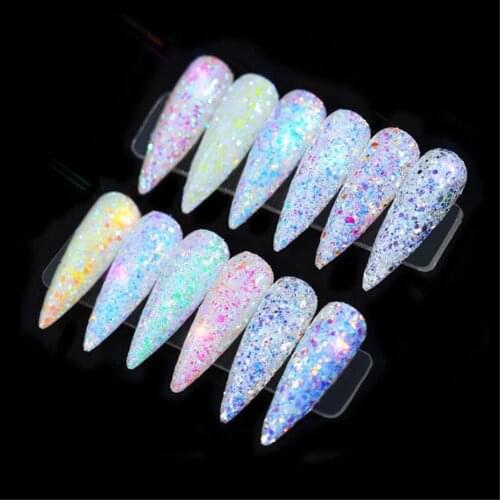12 Colors Nail Glitter Chunky Sequins Iridescent Flakes, Colorful Mixed Nails Tips Glitter with Container, Nail Art Accessories
