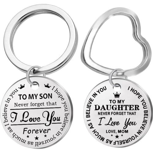 Engraved To My Son Daughter Inspirational Keychain Heart Shape Keyring Stainless Steel Car Bag Key Chain Love Gifts For Children