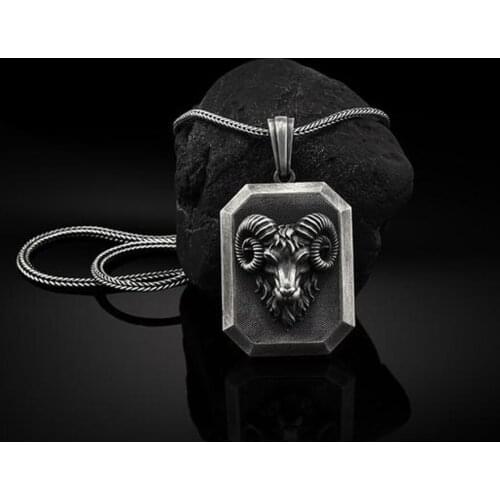 Aries Ram goat ​Head steel pendant men Jewelry on the neck necklace vintage Chains old Animal Whip chain All-match fashion
