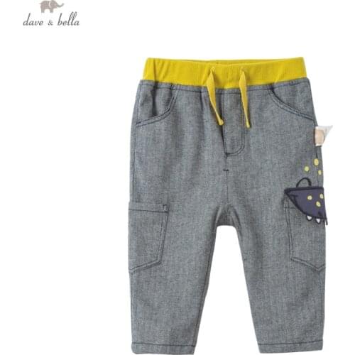 DBX16279 dave bella spring baby boys fashion cartoon pockets pants children full length kids pants infant toddler trousers