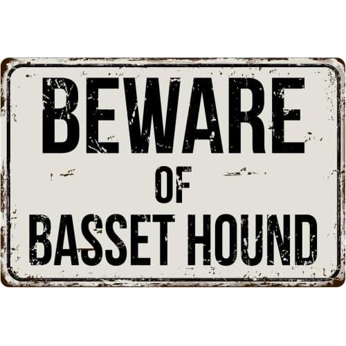 Deerts 18VS Beware of Basset Hound 8 x 12 Vintage Aluminum Retro Metal Sign