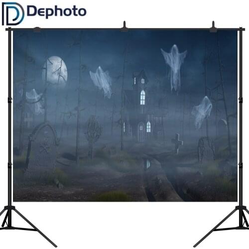 Dephoto Halloween Night Backdrop Spooky Haunted Castle Horror Graveyard Photography Background Party Photo Studio Props