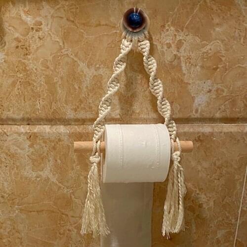 Roll Paper Holder Bohemian Woven Hemp Tissue Display Stand Wall Mounted Towel Storage Rack Kitchen Bathroom Toilet Decoration