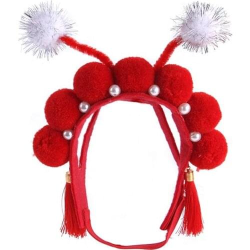 Dorakitten 1pc Pet Hat Wool Tassels Chinese Style Plush Ball Decor Pet Costume Hat Kitten Hat Pet Hair Accessories Pet Supplies