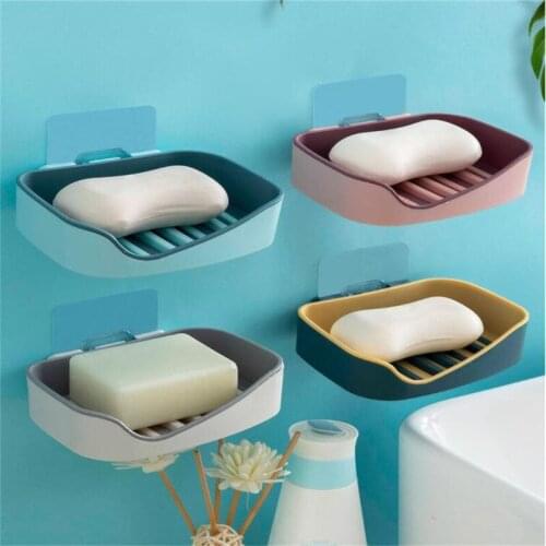 Double Layer Soap Box No Drilling Wall Mounted Soap Drain Holder Soap Dish Soap Self Storage Tray Adhesive Bathroom Accessories