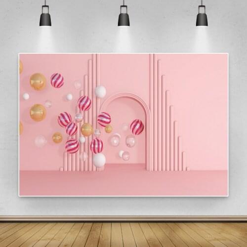Laeacco Pink Happy 1st Birthday Backdrops For Girl Baby Shower Party Ball Baby Room Portrait Photography Backgrounds Photozone