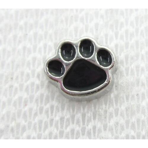 Hot selling 20pcs/lot Black dog paw Floating Charms Living Glass Memory Floating Lockets DIY Jewelry Charms