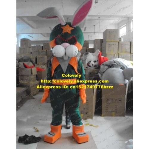 Cool Green Space Bunny Rabbit Mascot Costume Mascotte Jackrabbit Lepus Hare With Long Pink Ears Black Glasses No.1325 Free Ship