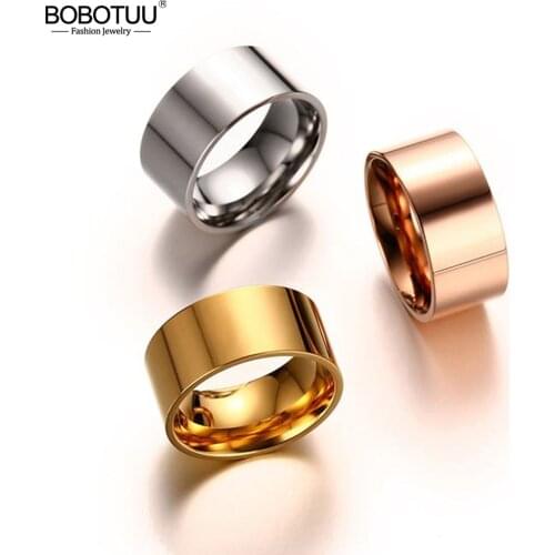 BOBOTUU Fashion 10mm Wide Glossy Ring For Men/Women Gold Color Stainless Steel Anniversary Party Ring Jewelry Anneau BR19159
