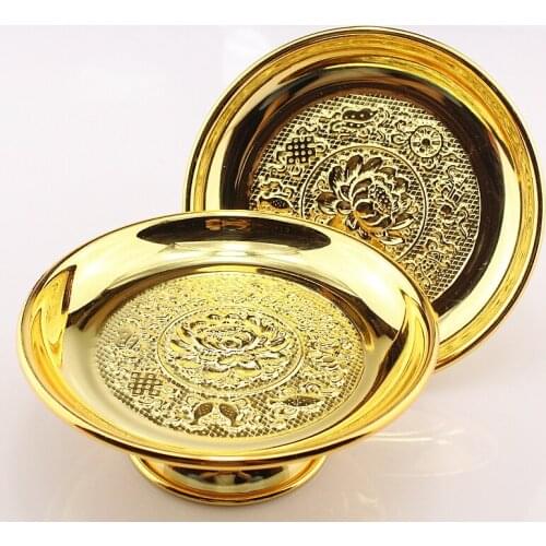 Beautifully Carved Alloy Lotus Consecrate Buddha Plate Amass Fortunes Avalokitesvara Bless Fruit Tray Buddhist Temple Decoration