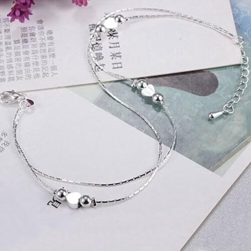 Creative Simple Round Bead Multi-layer Anklet Female Fashion Heart-shaped Summer Beach Foot Jewelry Fashion Style Anklet