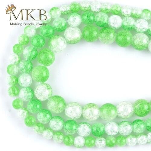 Natural Green White Snow Cracked Crystal Stone Round Loose Beads For Jewelry Making 4mm-10mm Spacer Beads DIY Bracelet Necklace