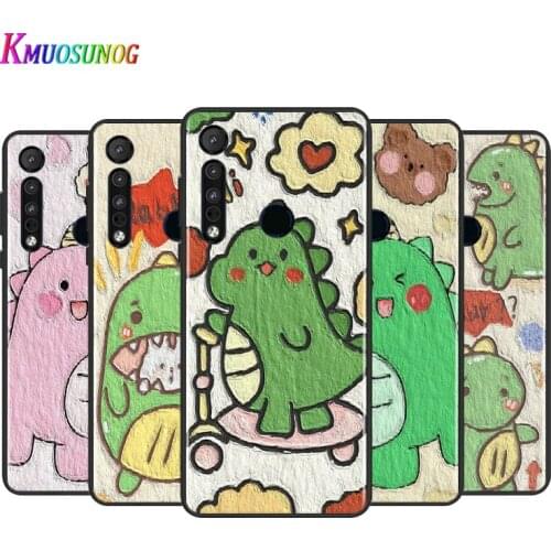 Cute dinosaur For Motorola G9 G8 G Stylus Power One Fusion Hyper Edge E7 E6 5G Plus Play Lite Black Silicone Soft Phone Case