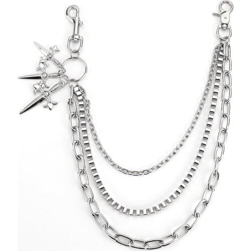 Fashion Men Jewelry Jean Wallet Chain 3 Layer Waist Punk Hook Silver Trousers Pant Belt Chain Jewelry Keychain Pant Chain DR213