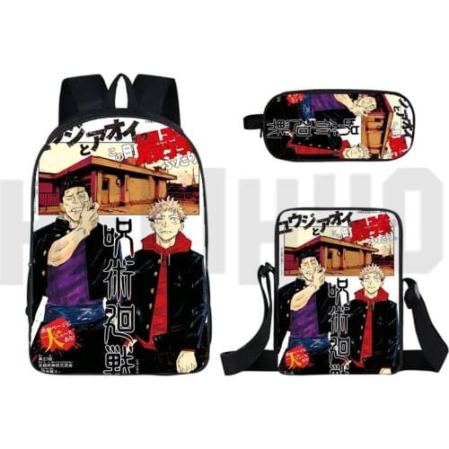 Sac A Dos Mochila Jujutsu Kaisen Backpack Men Canvas Zipper Rucksacks Laptop Travel Notebook Shoulder Bag Schoolbag Pen Bag