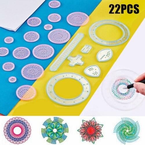 22pcs Transparent Spirograph Drawing Toys Set Interlocking Gears Wheels Painting Drawing Accessories Creative Educational Toy