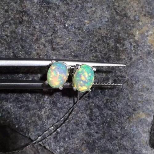 Natural Real OPal Earrings S925 Sterling Silver Fine Elegant Jewelry for Women Wedding Earring