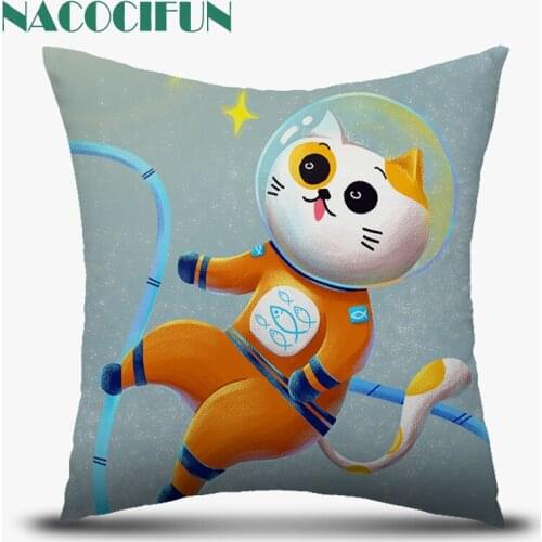 NACOCIFUN Cute Animals Cushion Cover Cat Pillow cover Space cat Throw Pillowcase for Sofa Home Chair Decor Decorative Pillows