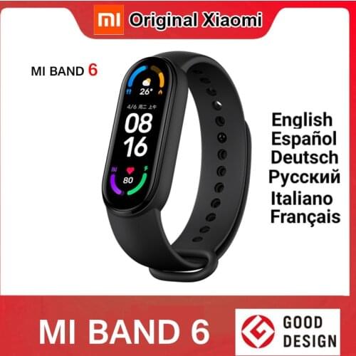 Original Xiaomi Mi Band 6 Sport Wristband Heart Rate Fitness Tracker Bluetooth 1.56 " AMOLED Screen Smart Band 5 Color Bracelet