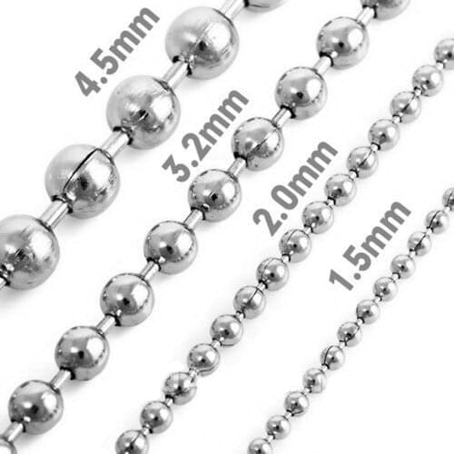 1.5/2/2.4/3.2/4/5/6/8/10mm 316L Stainless Steel Silver color Top Polished Men/Womens Necklace Beads Ball Chain 16"-40" Jewelry
