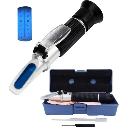 Brix Refractometer Hand held Sugar Level Test Meter Food Fruit Beverages Brix Content Homebrew Tool with ATC/Brix Range 0~32