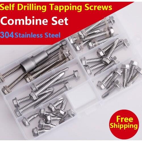 Self Drilling Tapping Screws 304 Stainless Steel Round / Flat / Truss / Hexagon Flange Head Self-drilling Screw Combination Set