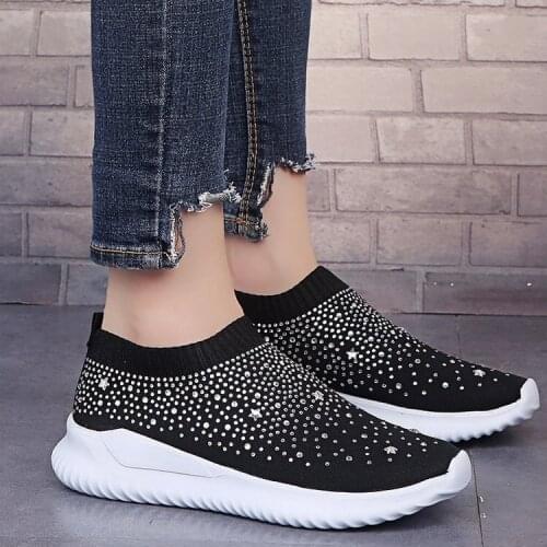 Spring Women Flats Summer Casual Shoes Female Breathable Slip On Loafers Pink Sneakers Fashion Rhinestone mesh Shoes Large size