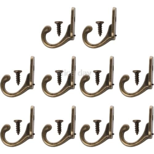 10PCS Vintage Bronze Double Coat Hangers Wall Mounted Entryway Hooks With Screws F16 20 Dropship