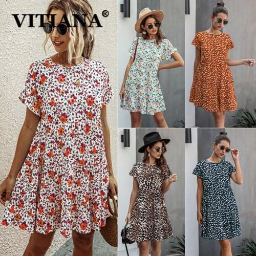 VITIANA Women Casual Mini Dress For Womens Summer 2020 Female Short Sleeve Print A-Line Beach Dresses Woman Black White Vestidos