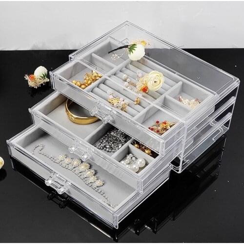 Earrings Earrings Jewelry Storage Box Necklace Acrylic Transparent Jewelry Box Small Jewelry Drawer Storage Box Organizer