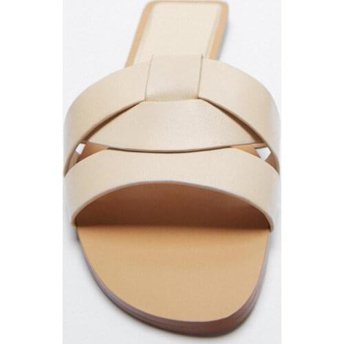 ZAR Brand Slippers Women Summer Luxury 2021 New Fashion Round Toe Cross Flat-Heeled Beach Sandals Plus Size 41 Chaussure Femme