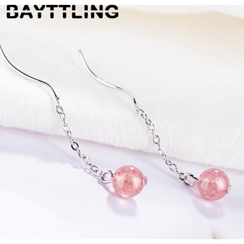 BAYTTLING 46MM 925 Sterling Silver Sweet Strawberry Crystal Wave Ball Pendant Earrings For Woman Fashion Party Jewelry Gift