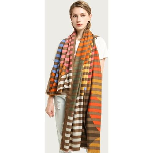 Women Colorful Stripe Hijab Scarf Soft Cotton Print Long Shawl Stole Office Lady Blanket Wrap [6789]