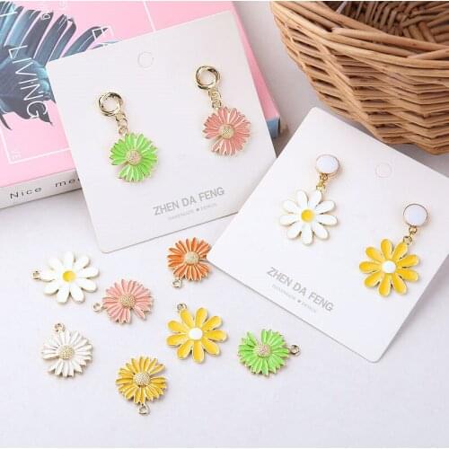10pcs Spring Alloy Drop Oil Daisy Small Flower Sun Flower Earring for Women Girls Party Jewelry Pendant Diy Accessories Material
