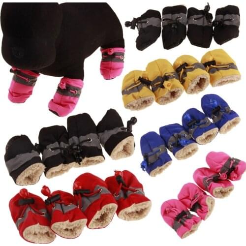 4pcs/set Waterproof Winter Pet Dog Shoes Anti-slip Rain Snow Boots Footwear Thick Warm For Small Cats Puppy Dogs Socks Booties