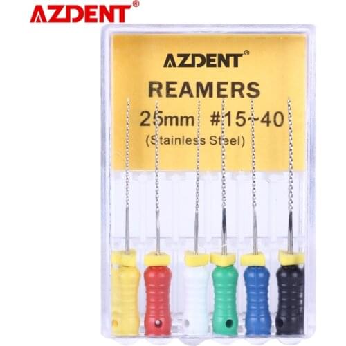 6pcs/Box AZDENT Dental Stainless Steel Reamers 25mm 15#-40# Hand Use File